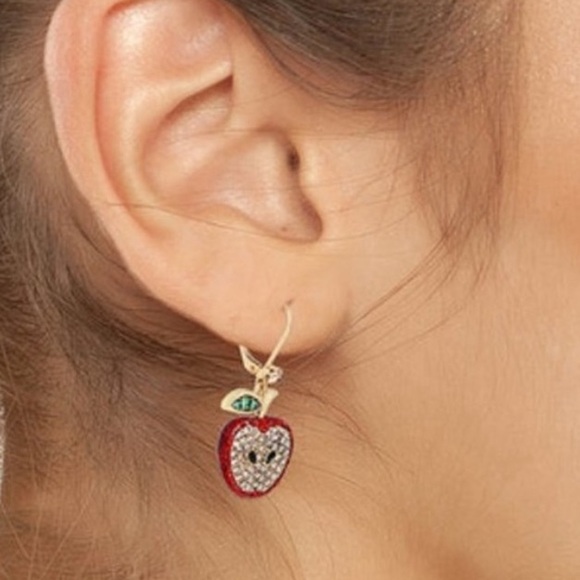 New Betsey Johnson Back to Cool Apple Lever Back Earrings - Picture 3 of 9
